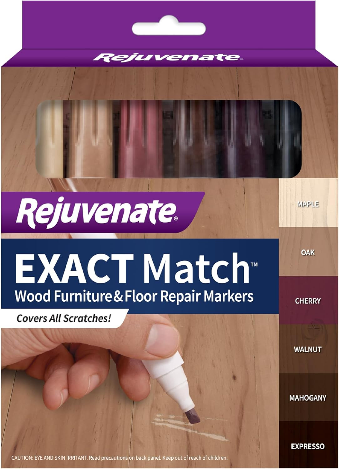 Rejuvenate Exact Match Wood Furniture & Floor Repair Markers, 6 Count, Brown Mar