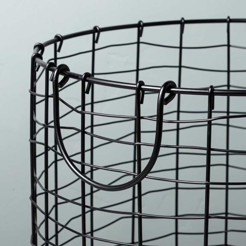 Small Round Wire Storage Basket with Handles Black
