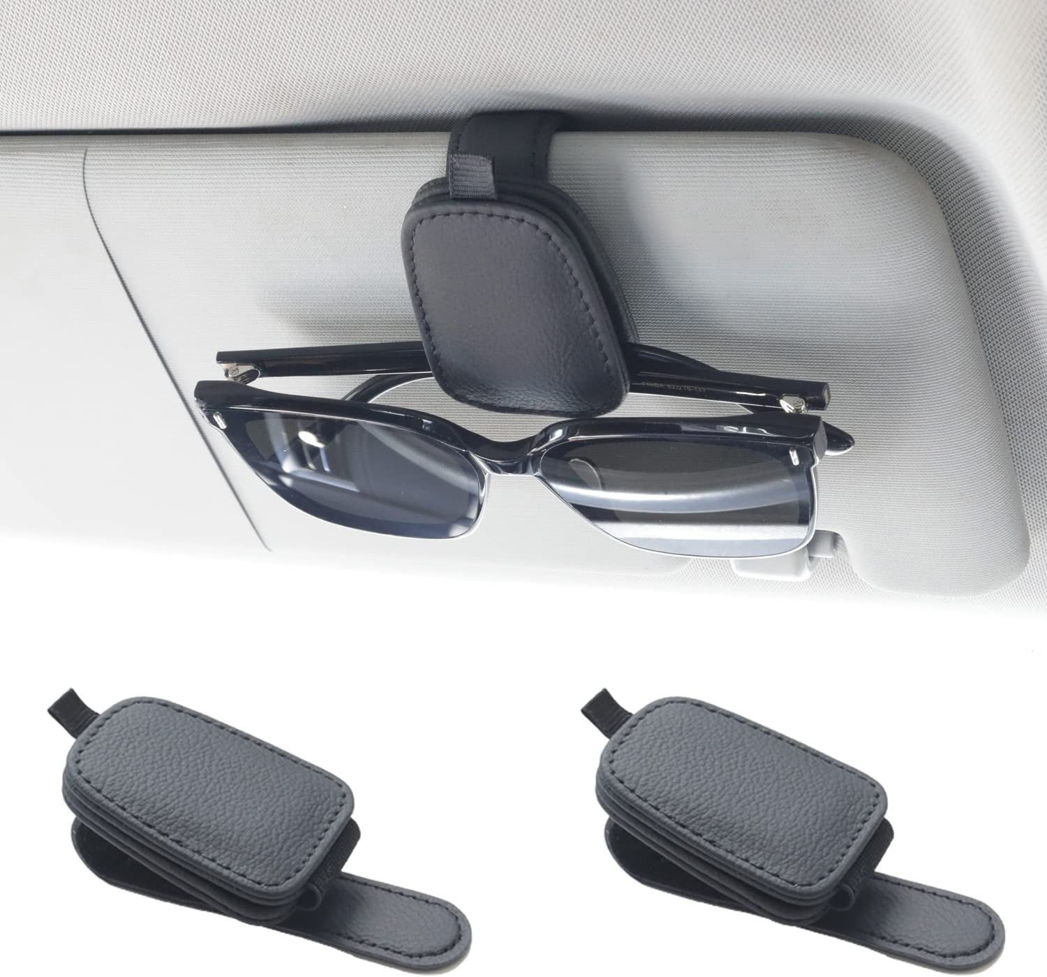 Sunglass Holder for Car, Magnetic Leather Sunglasses Holder and Ticket Card Clip