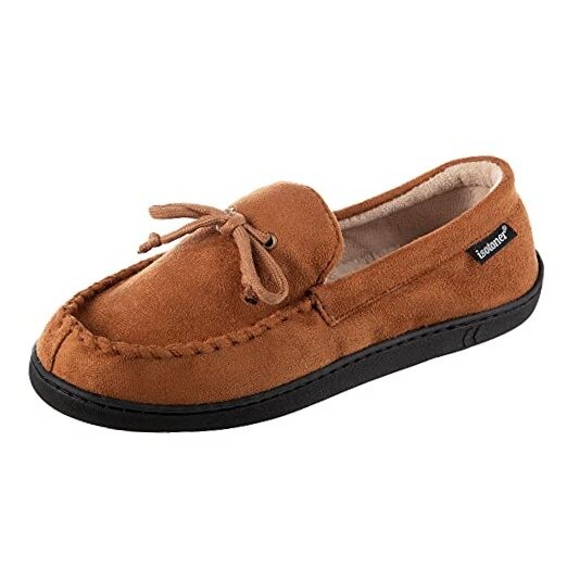 Men's Microsuede Moccasin Slipper with Cooling Memory Foam for 11-12 Cognac
