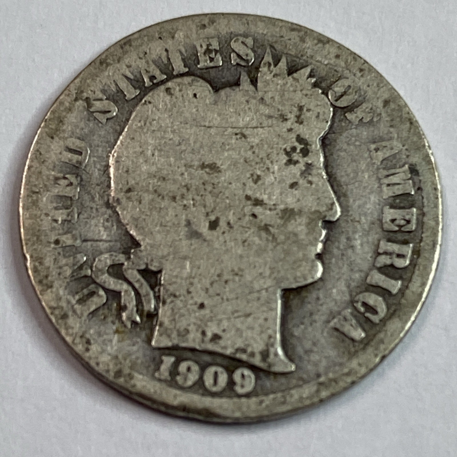 1909 O - Liberty Head "Barber" Silver Dime 10¢ -