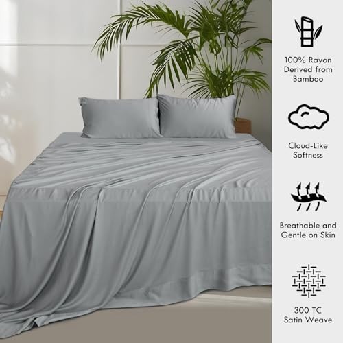 Sheets Bed Sheet Set, 100% Rayon derived from Bamboo, Luxuriously Queen Silver
