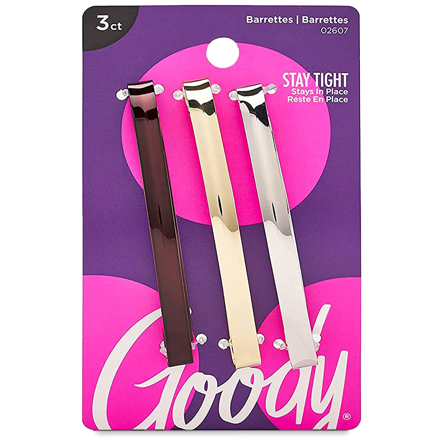 Stay Tight Metal Hair Barrettes 3 Count Assorted Colors for All Day Wear