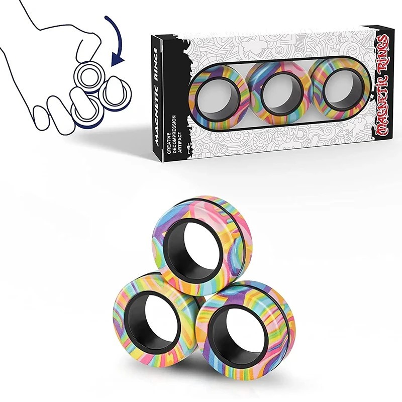 Magnetic Fidget Rings 3PCS Spinner Toy Sensory Desk Focus Game Gift Kids Adult