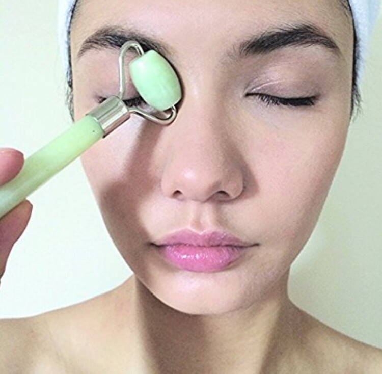 Jade Roller for Face 2 Pack with Bonus Silicone Face Brush