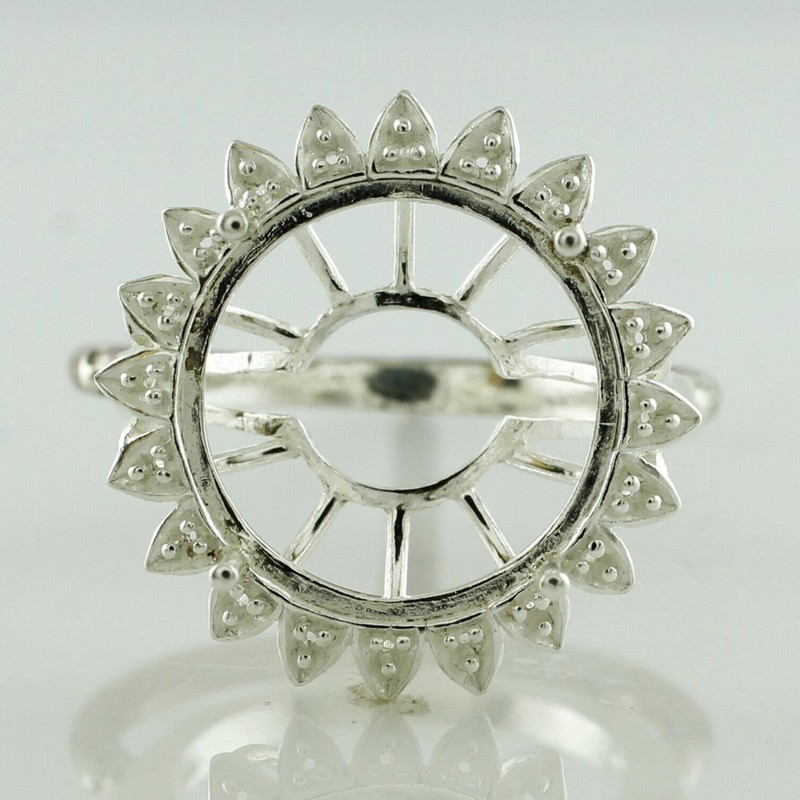 925 Sterling Silver 17mm Round Semi Mount Halo Ring For Wedding Ring