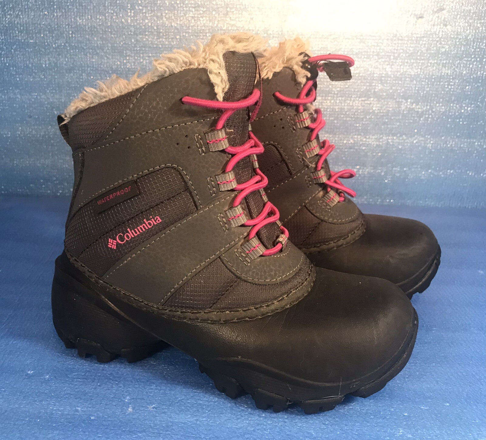 Columbia Unisex Youth  Rope Tow III Snow Boots Gray Bungee Cord Waterproof Sz 13