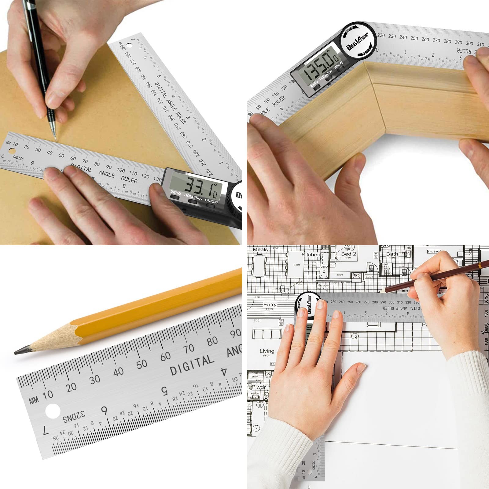 Digital Angle Finder Protractor, Digital Protractor 7inch/200mm Stainless Ste...