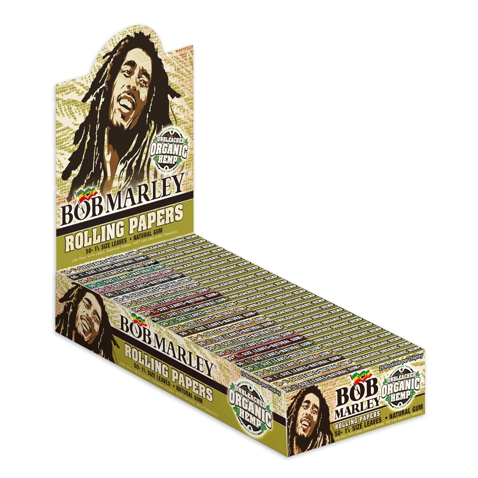 Bob Marley Rolling Papers Unbleached Organic Pure Hemp 1 1/4 (Full Display)