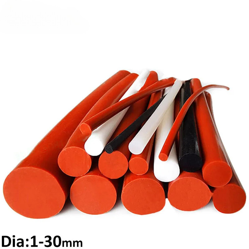 1M VMQ Solid Silicone Round Rubber Cord Dia 1~30mm Sealing Strip Bar White/Red