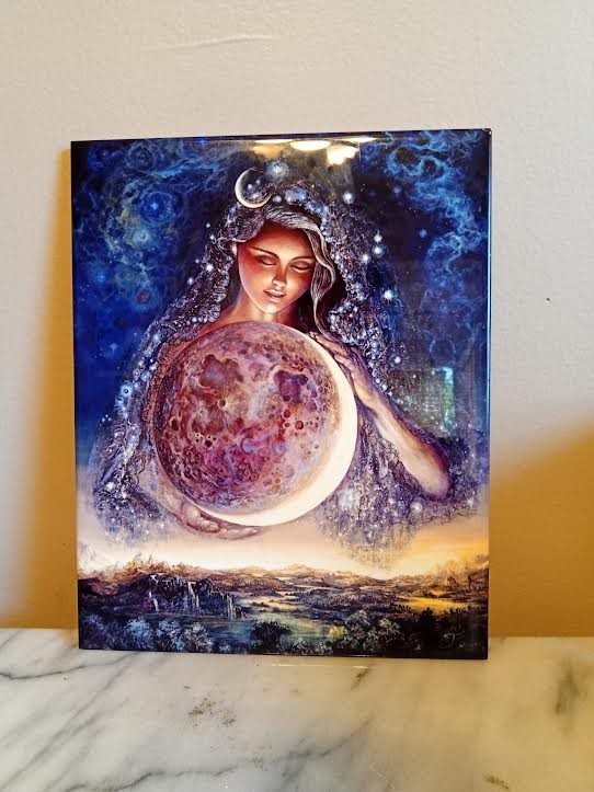 Goddess holding the Moon above the Earth,  tile plaque by Josephine Wall