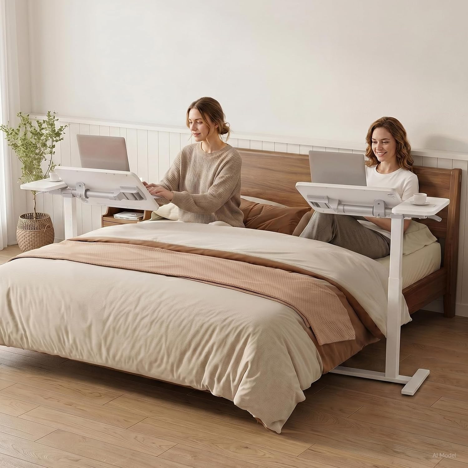 Pneumatic Adjustable Standing Desk, 28 Inch Tiltable Mobile Rolling Laptop Table