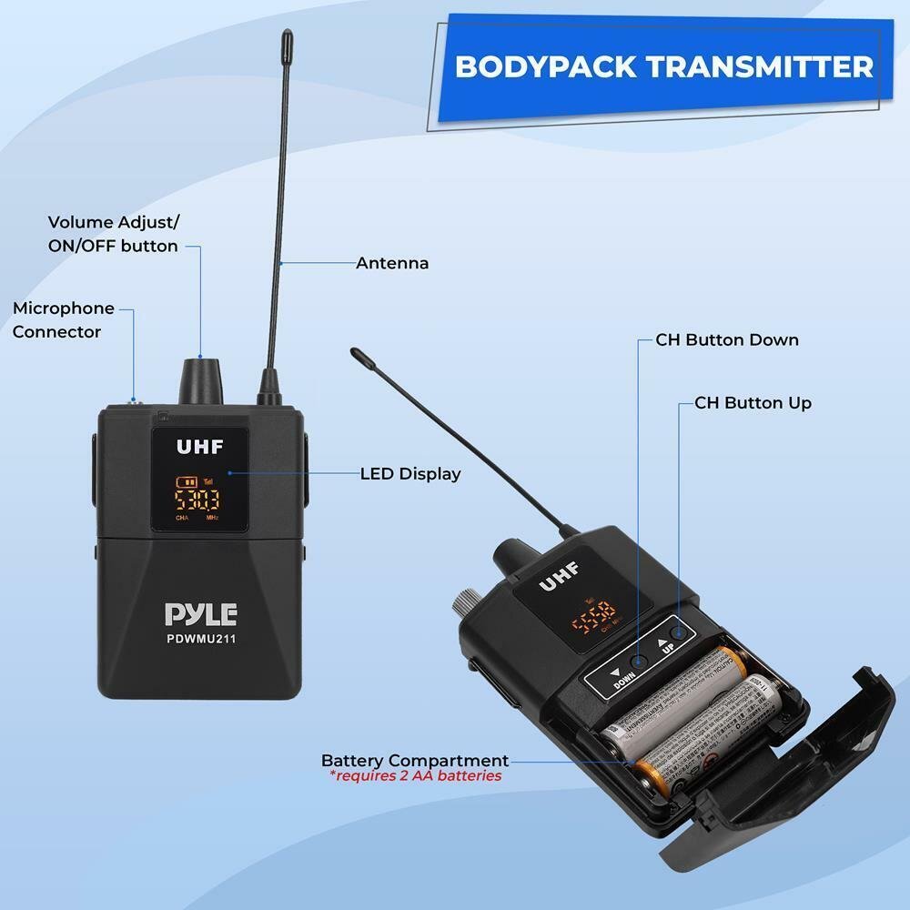 Pyle Dual Wireless Headset Mic Kit, Lavalier PDWMU211