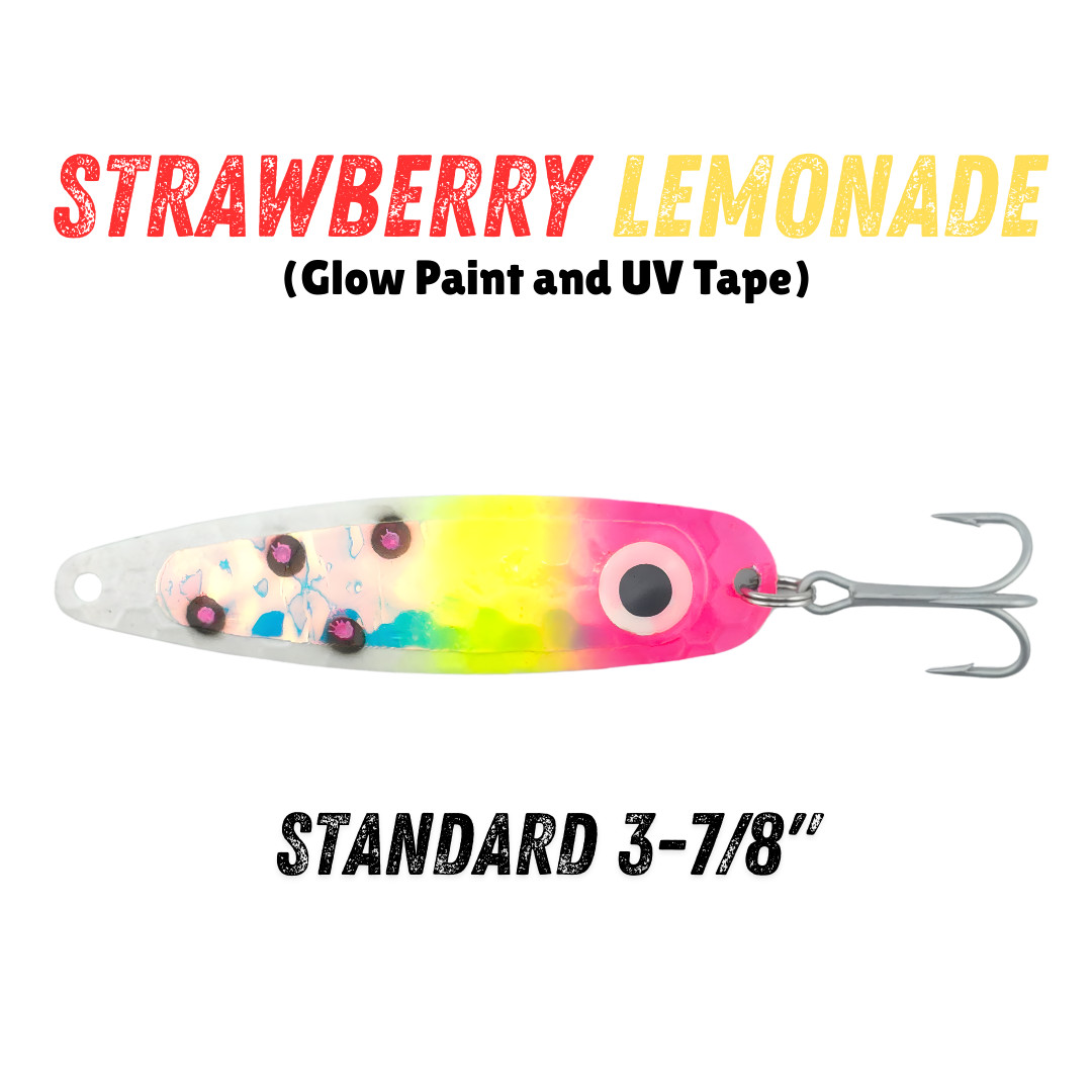 Glow UV Strawberry Lemonade Trolling Spoon - Targets SALMON TROUT WALLEYE