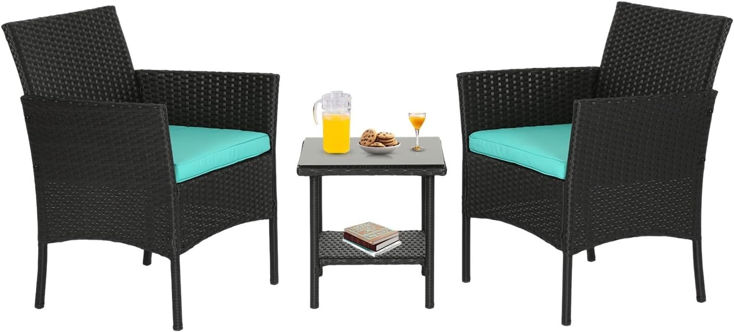 Chic 3-Piece Garden Furniture Set with Cushioned Chairs & Glass Top Table