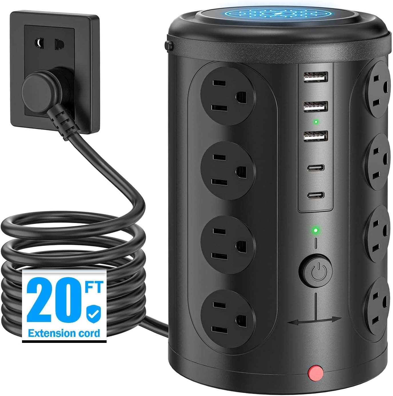Power Strip Tower Surge Protector with 16 Outlets and 5 USB Ports (2 USB-C), 20F