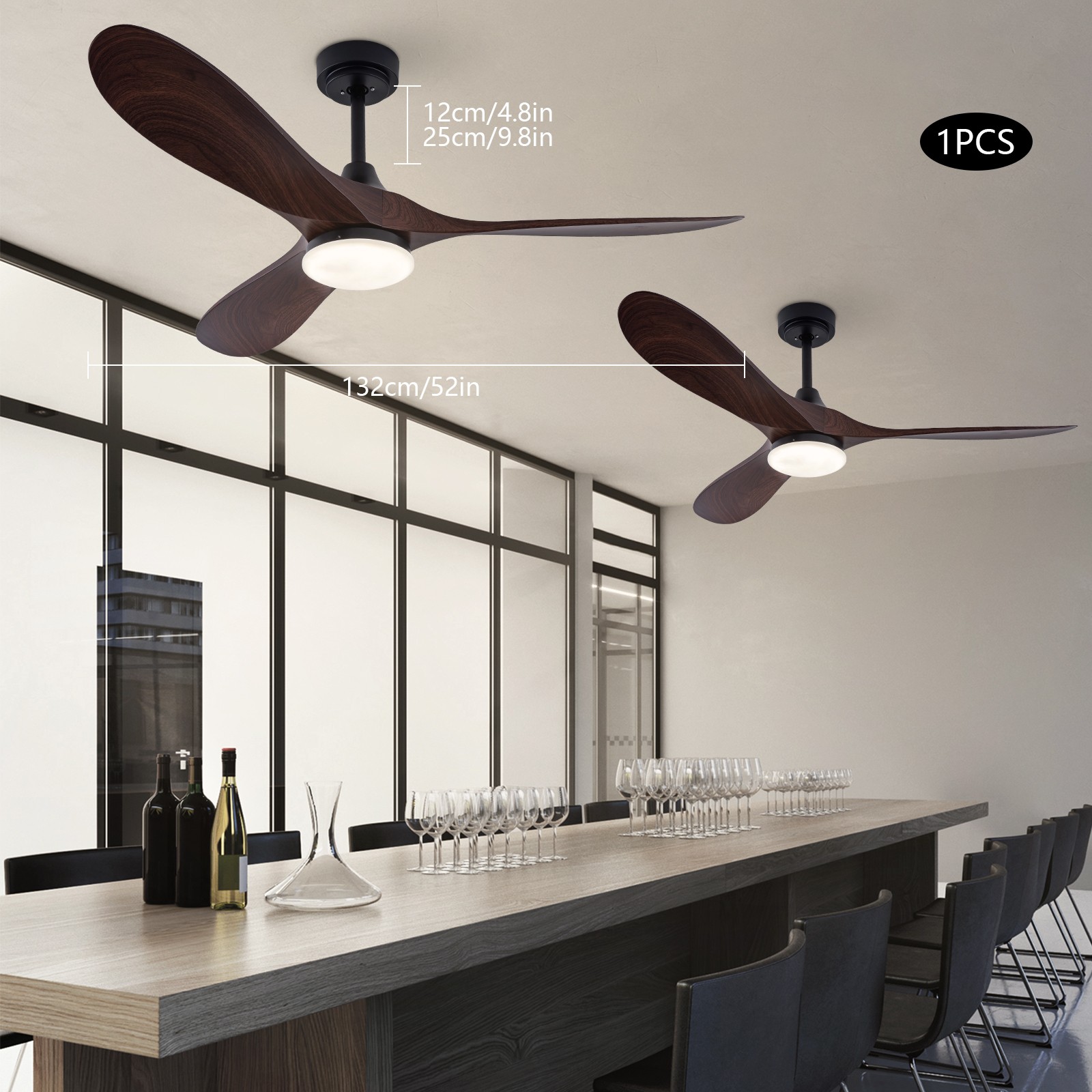 48W Led Ceiling Fan Light W/ Remote Control 3 Blades 6 Gears Chandelier