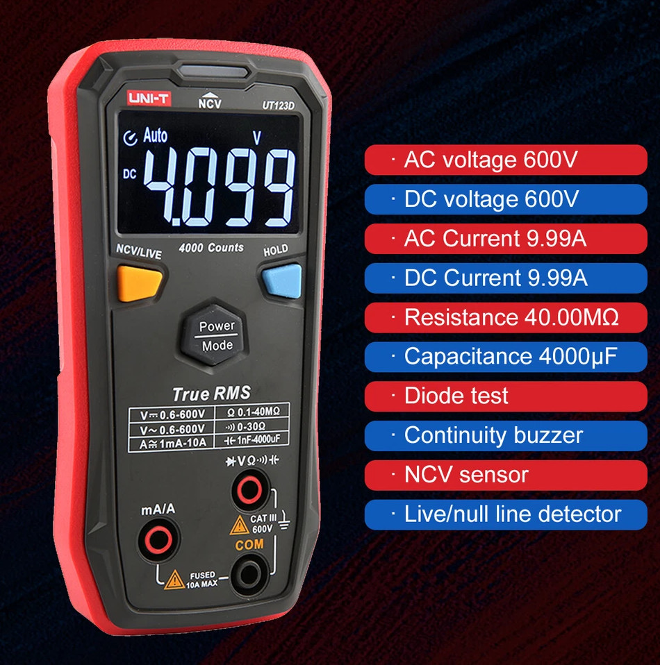 UNI-T UT123D Mini Digital Multimeter Auto Range Data hold AC DC Meter