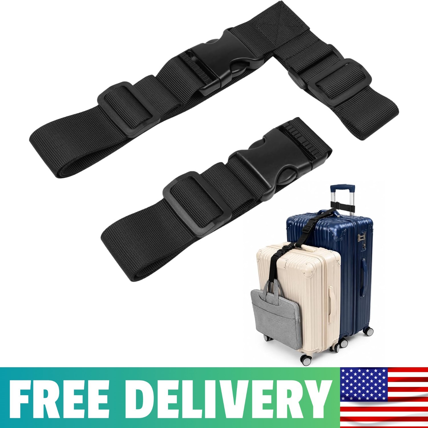 2 Pack Luggage Straps For Suitcases, Luggage Straps With Buckle Belt | T-Type