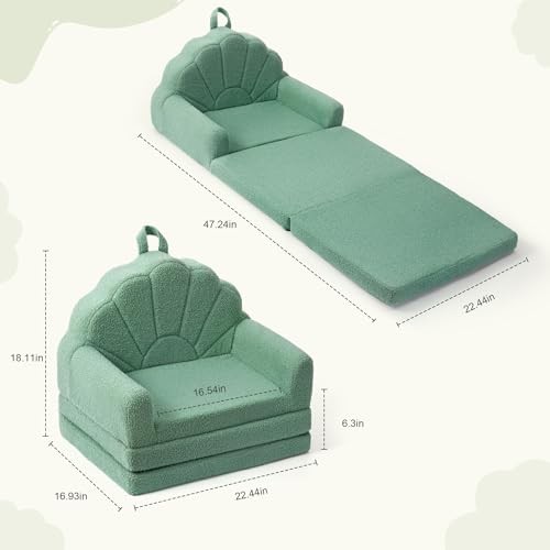 Toddler Chair for Kids, 2-in-1 Soft Couches That Fold Out for Toddler, Green