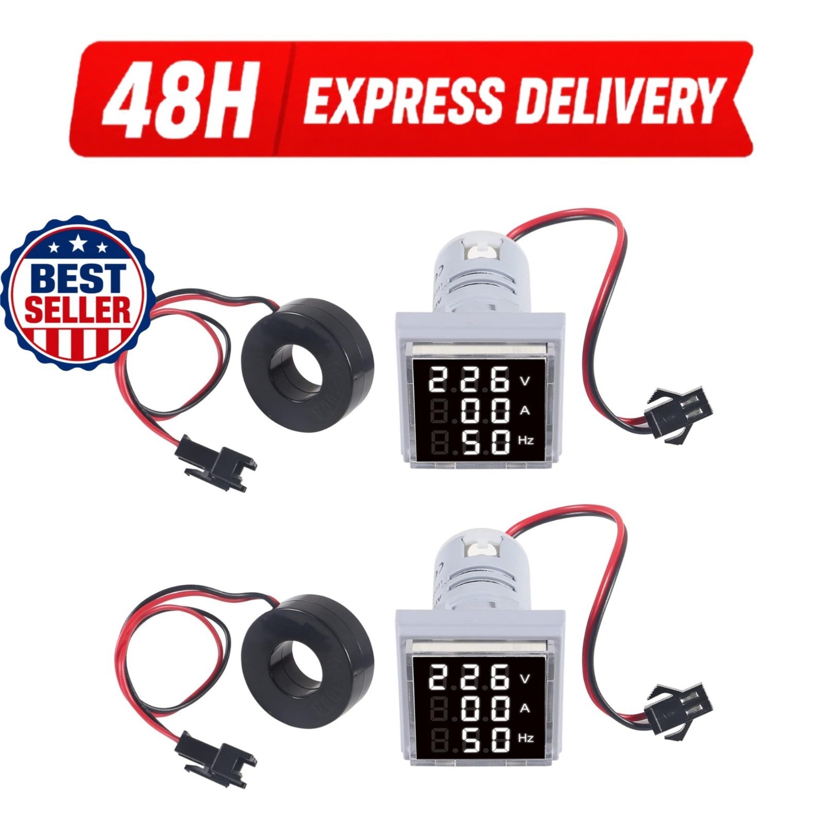 2PCS 3 in 1 LED Digital Voltmeter Ammeter AC 60-500V 0-100A Meter