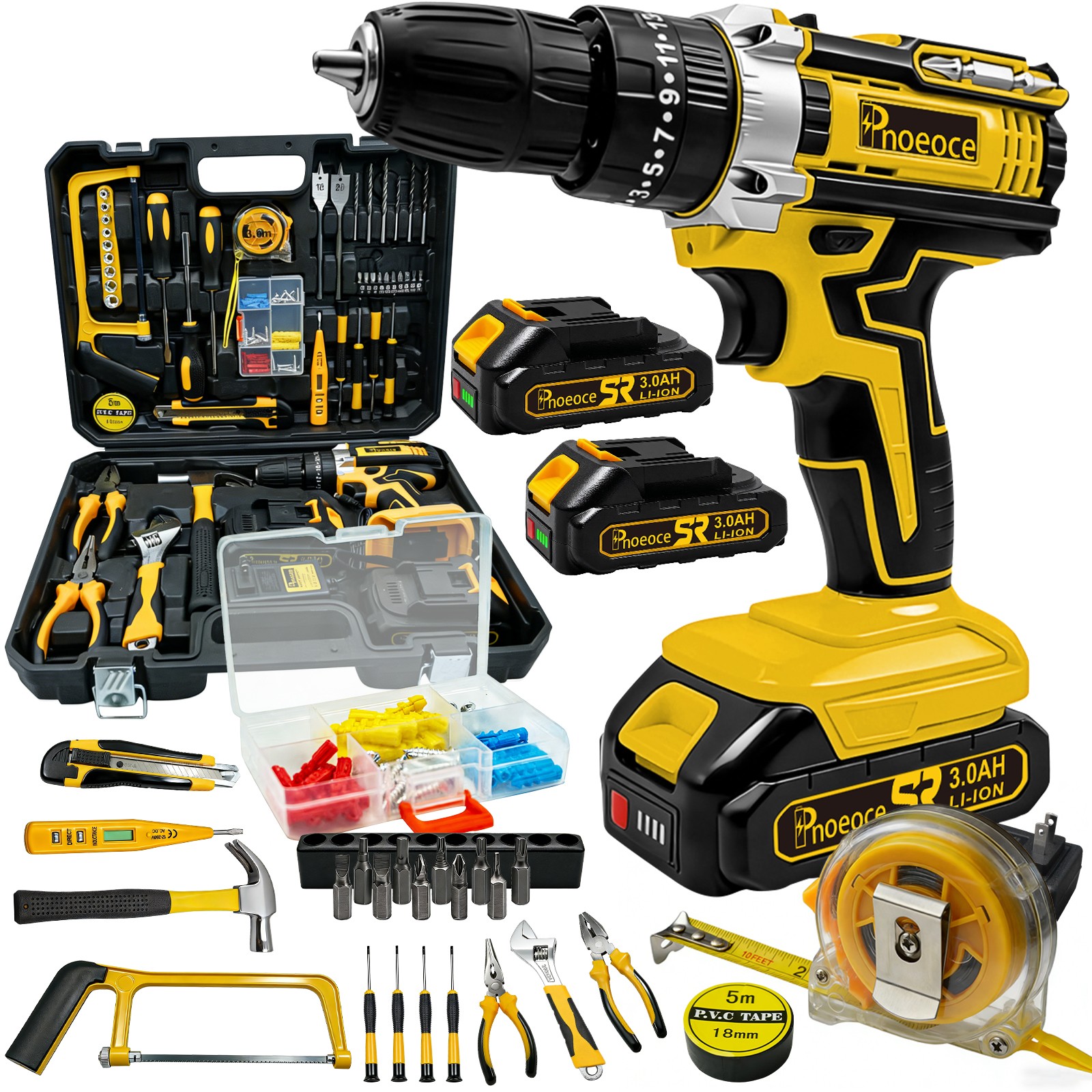 Cordless Power Drill Tool 20V with 2Batteries &Charger for Wood & Metal Drilling