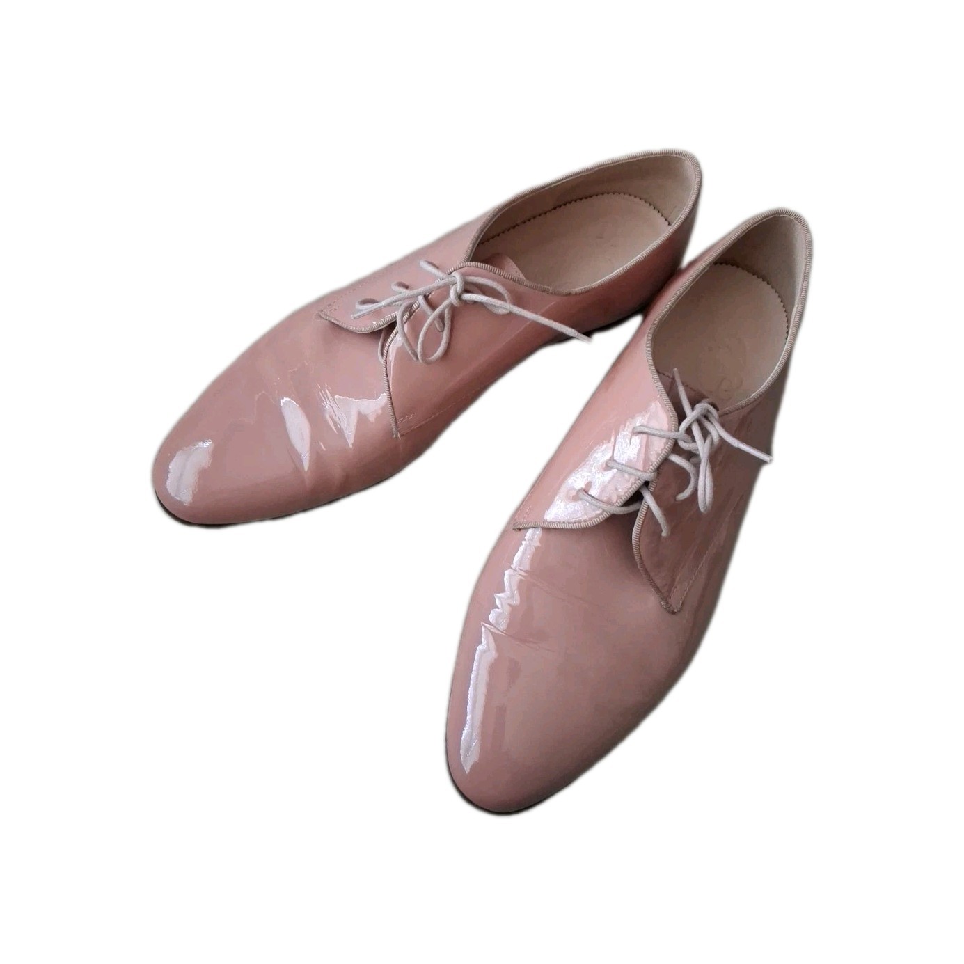 J Crew Patent Leather Oxford Shoes Grosgrain Trim Soft Salmon Pink Sz 10 1/2