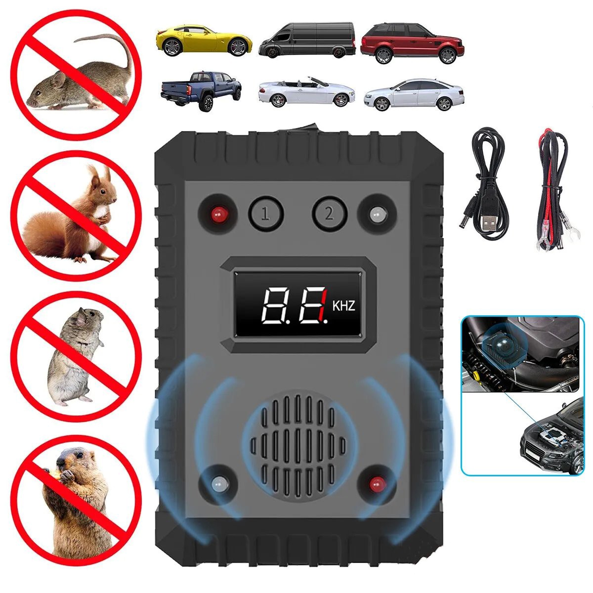12V Ultrasonic Mouse Repeller for Car Wire Engine Rat Rodent Deterrent