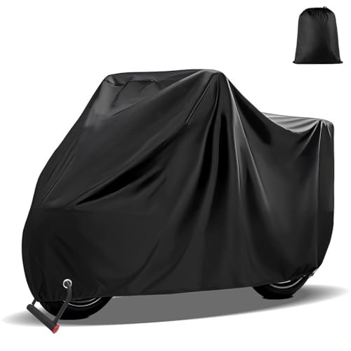 Motorcycle Cover with Lock-Holes, Waterproof Outdoor Motorbike Cover with black