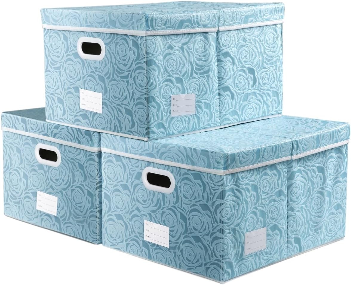 Stackable Storage Boxes W/ Lids [5-Pack] Fabric Decorative Storage Bins Cubes
