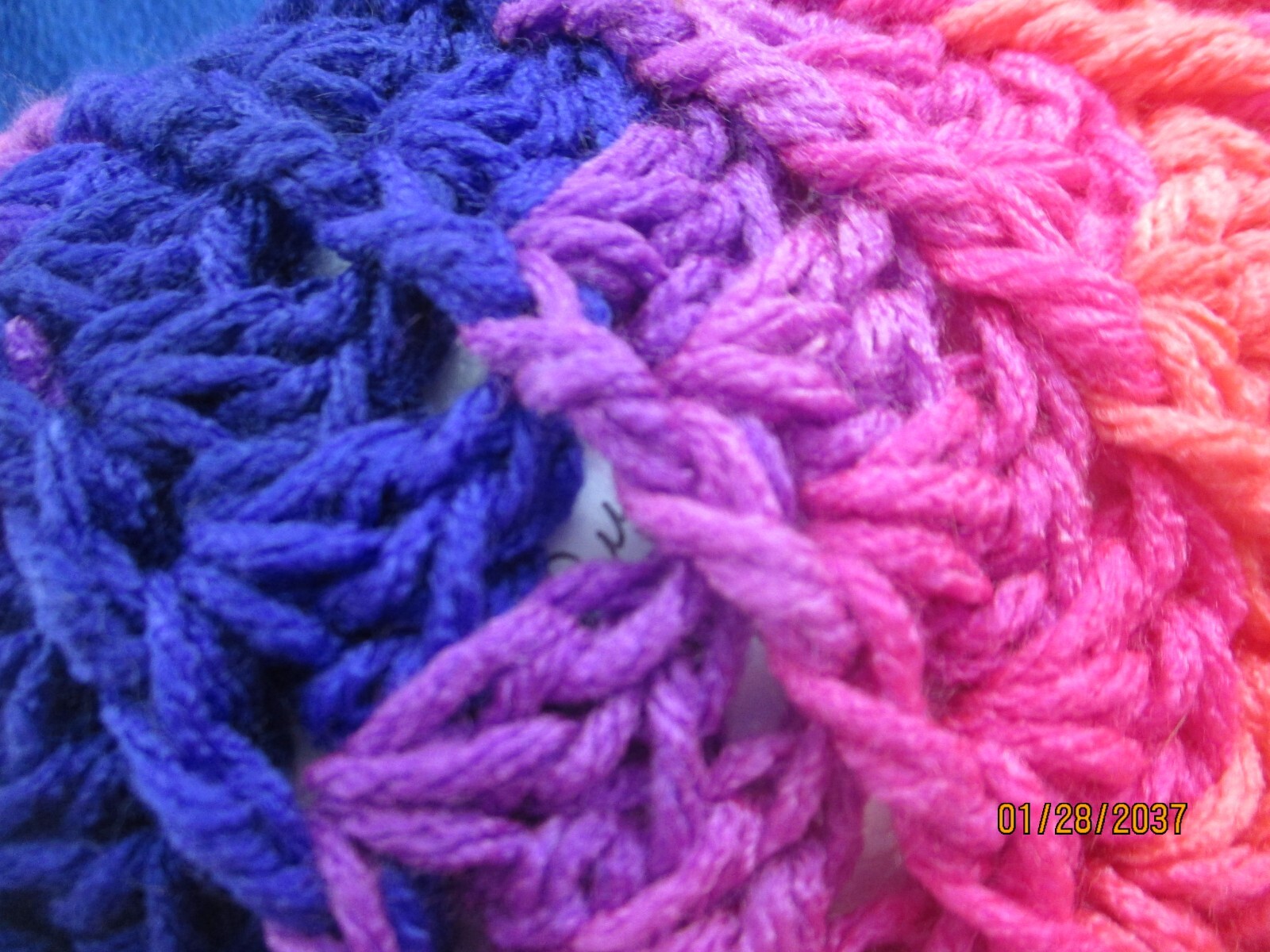 Lady's Crochet Hat NAVY, CORAL & LAVENDER with Ponytail Opening Teen/Adult Sz