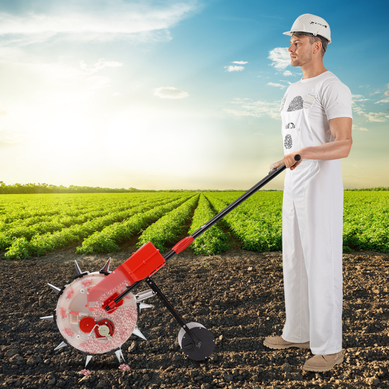 Push Garden Seeder For Seed W/ Rust-resistant Blade Hand-push Roller Seeding