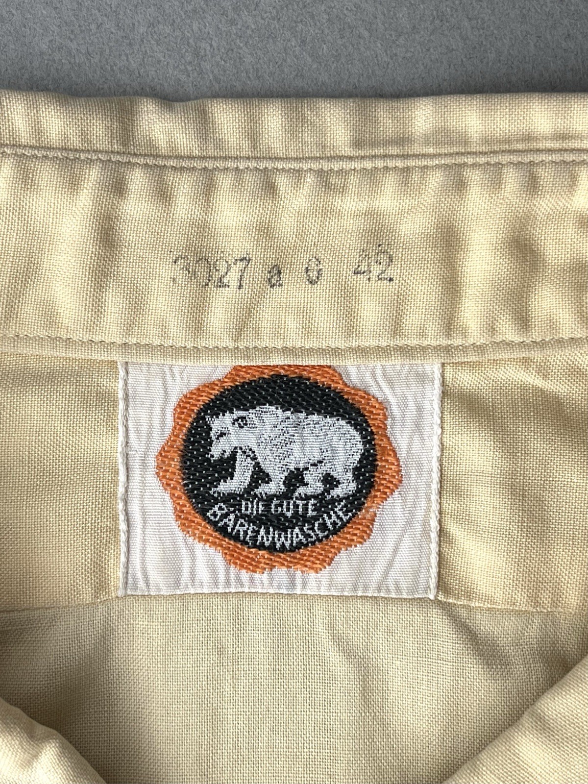WW2 GERMAN “Barenwasche” Civilian Shirt Tan Cotton, L/S Large, 1942, stains