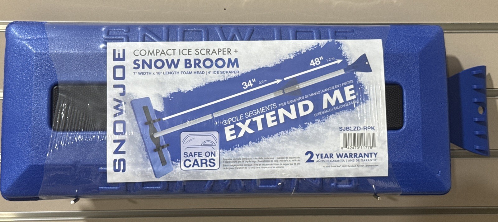 Snow Joe 2 in 1 Telescoping Snow Broom + Ice Scraper 18" Foam Head Compact 48"