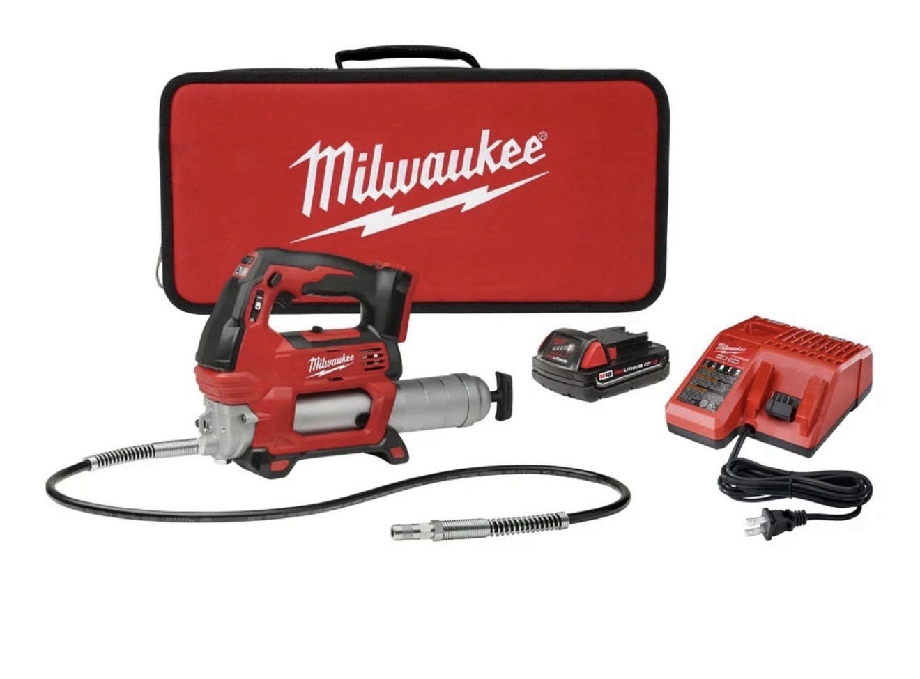 Milwaukee 2646-21CT M18 18V 2-Speed 48-Inch Hose Grease Gun Kit