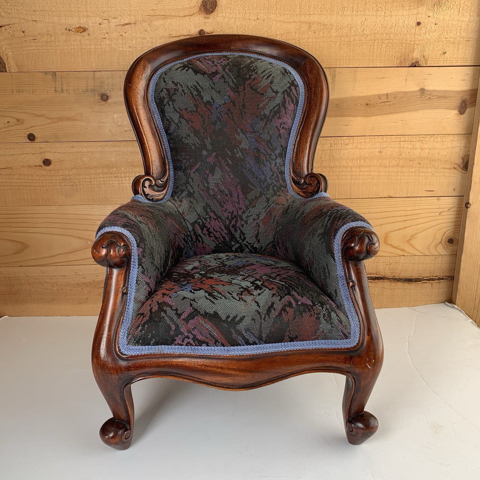 Antique Child Doll Size Victorian Chair High Back Carved Detailed Wood *scuffs*