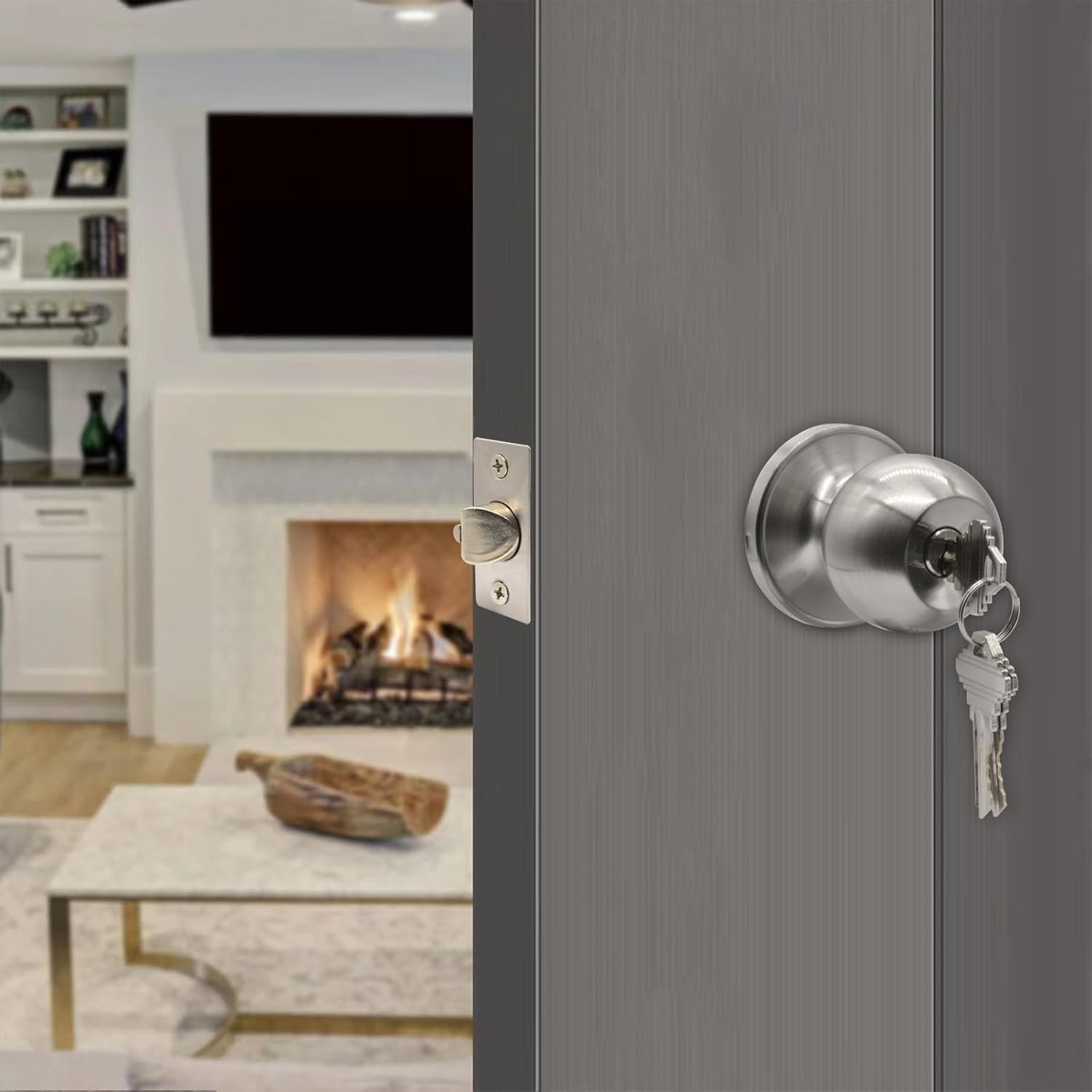 5" Backset Latch Keyed Entry Door Knob with Lock and Key, Standard Square Interf