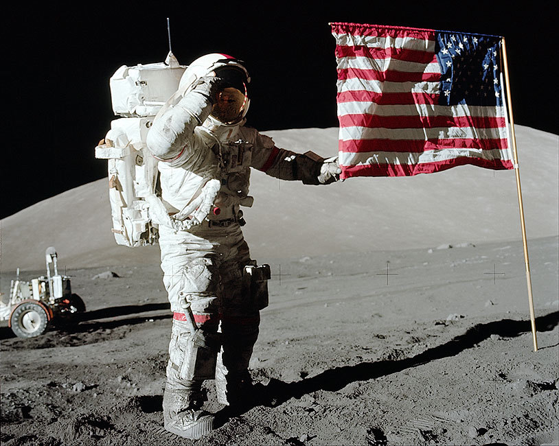 APOLLO 17 GENE CERNAN FLAG SALUTE ON MOON 8x10 GLOSSY PHOTO PRINT