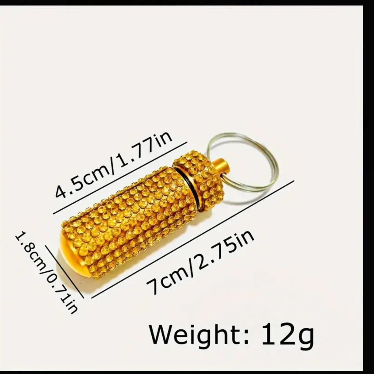Gold Crystal Metal Bottle Encrusted Keychain Bling Container Portable Box Ring