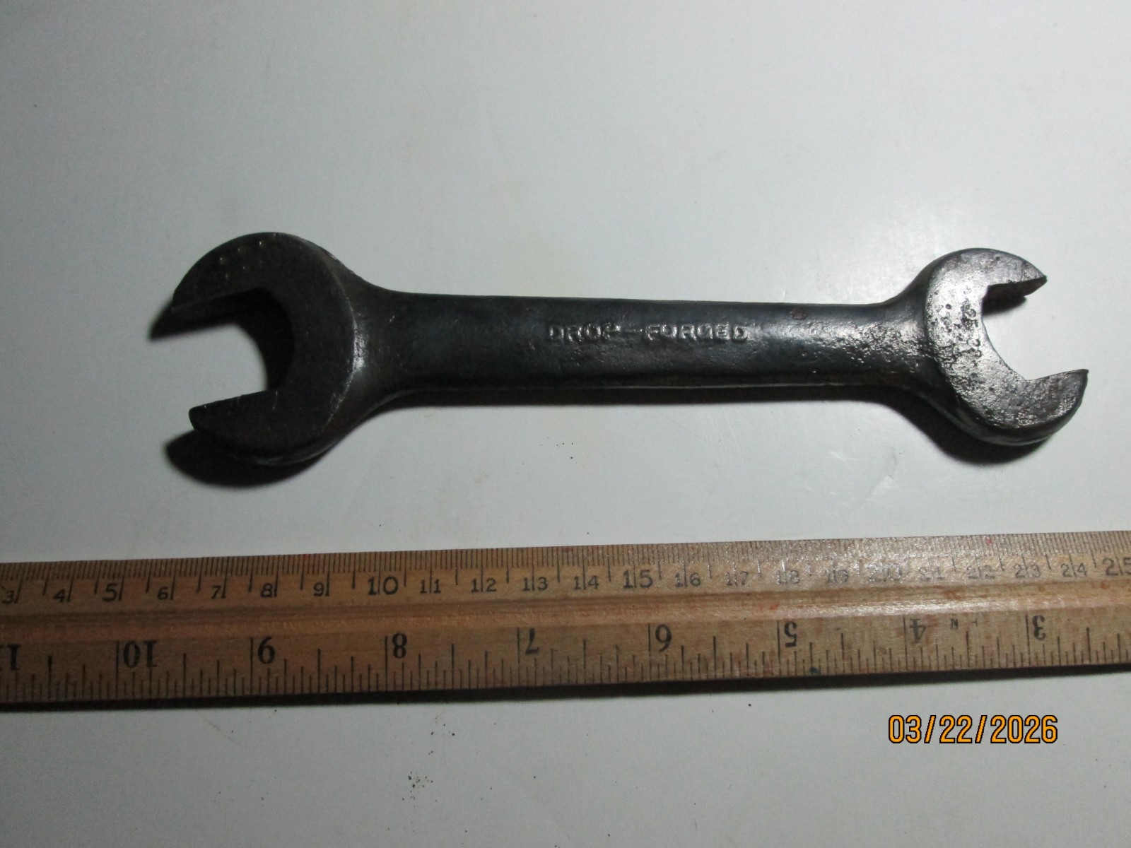 VINTAGE "DROP FORGED" OPEN-END WRENCH.