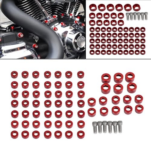 66pcs Engine Bolt Topper Cap Cover Aluminum For Harley Evolution,Twin Cam Red