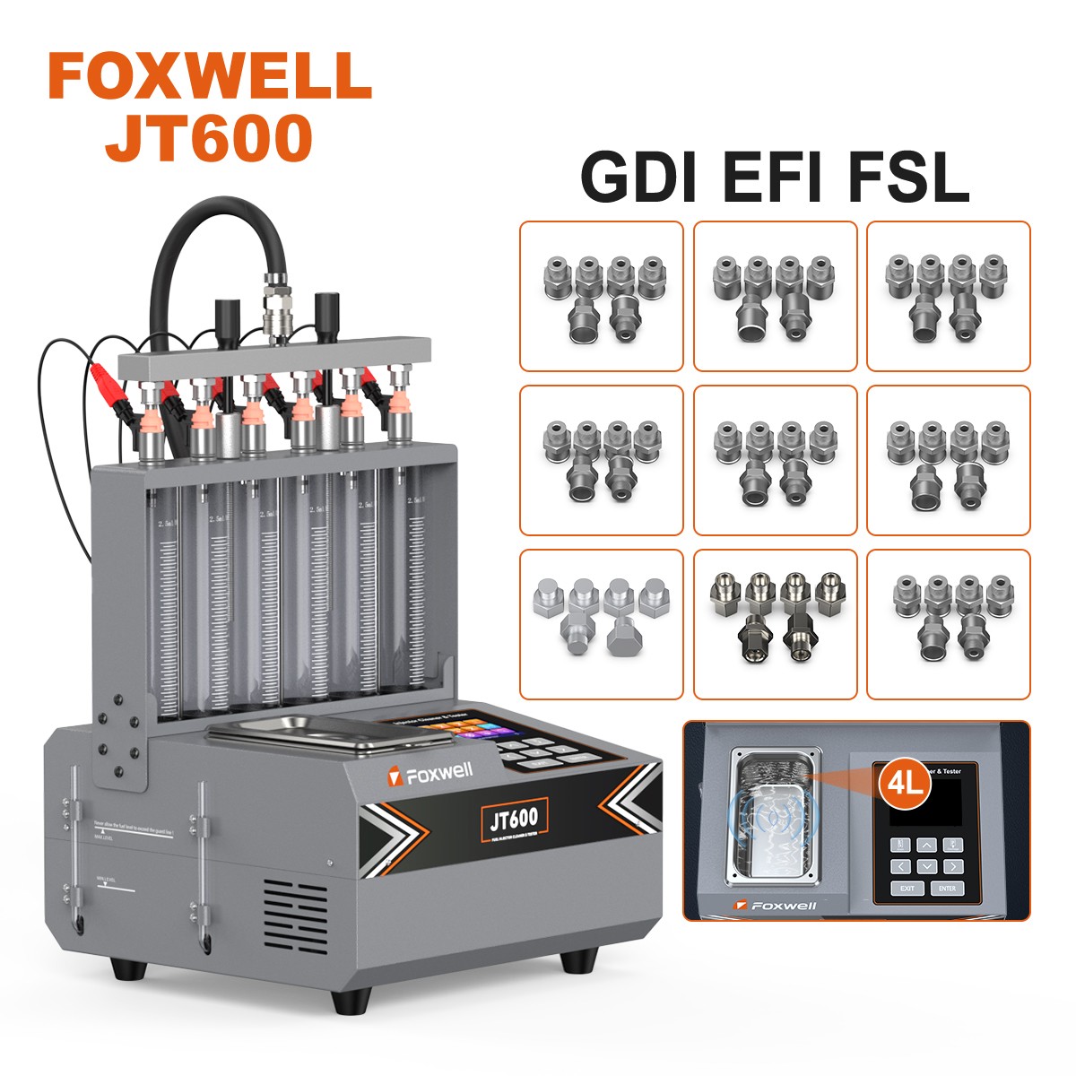 FOXWELL JT600 Piezo GDI Fuel Injector Cleaner Tester Ultrasonic Cleaning Tool