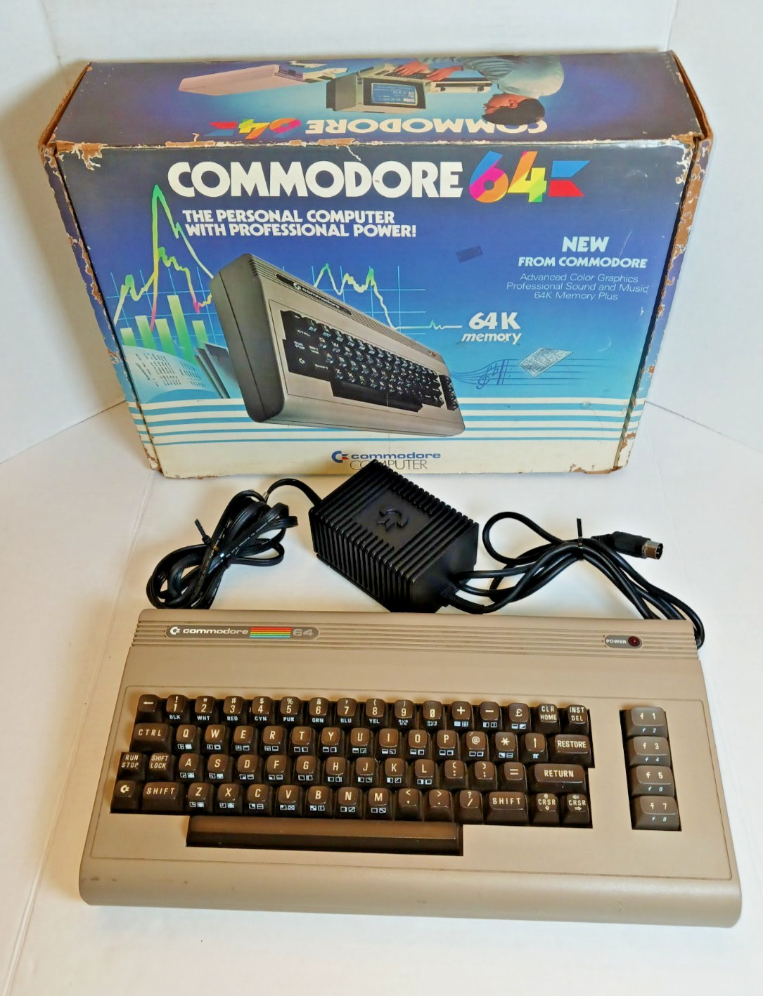 Vintage Commodore 64 Computer With Original Box and Power Supply Powers On