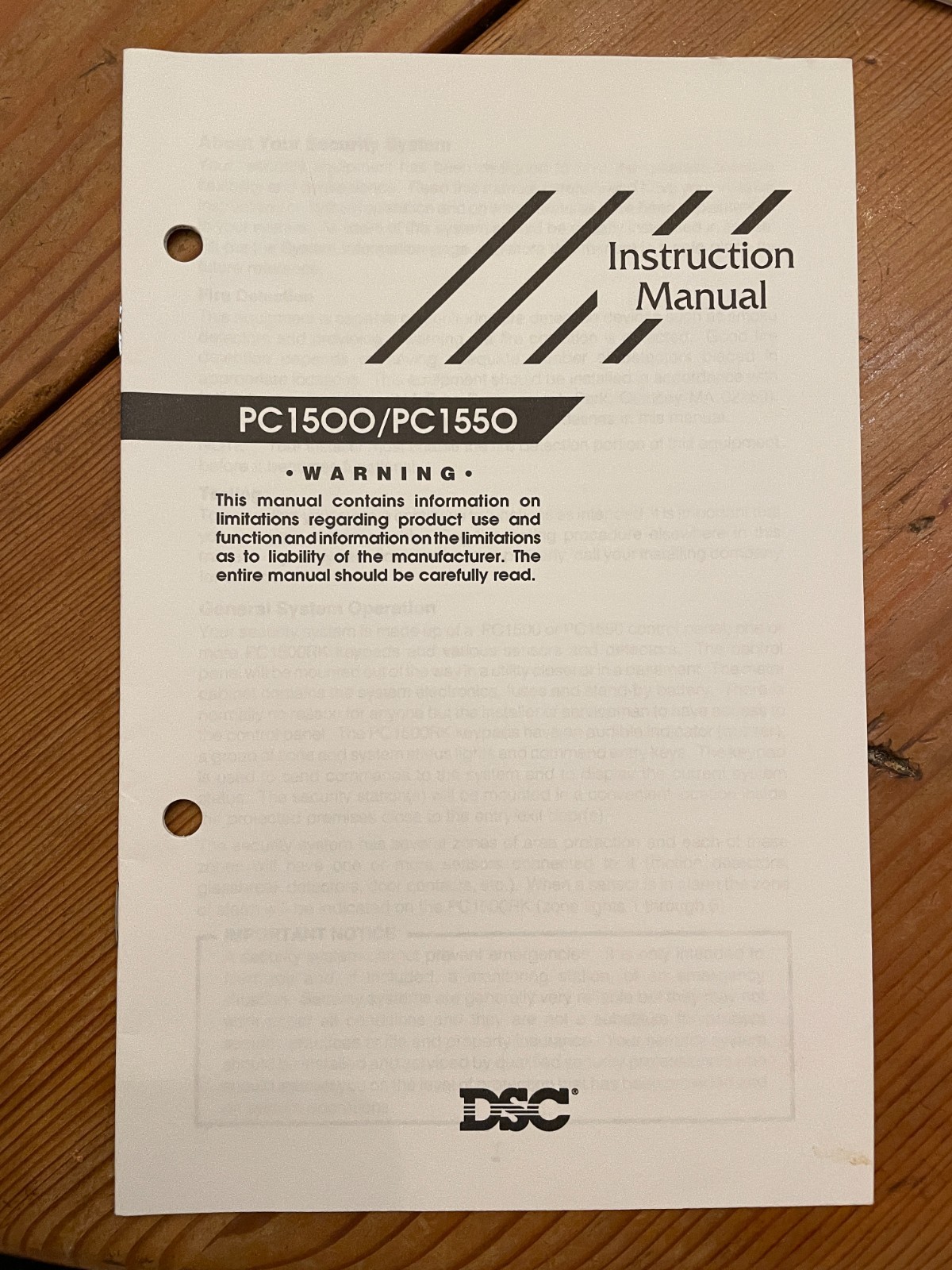 DSC Digital Security Controls PC1500/PC1550 Security System Instruction Manual