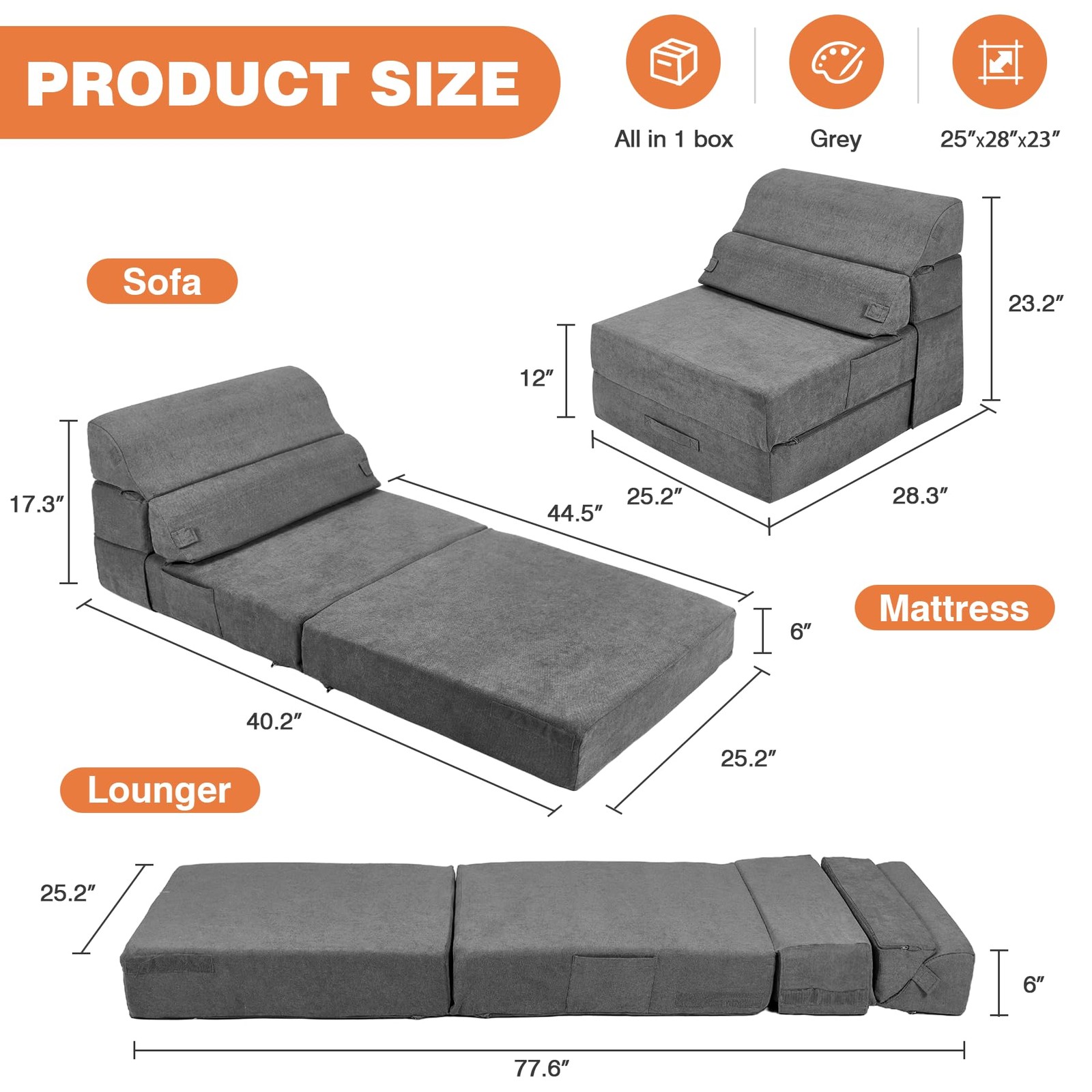 Comfy Foldable Sofa Bed - Folding Single Sofa Bed for Adults, Convertible Sle...