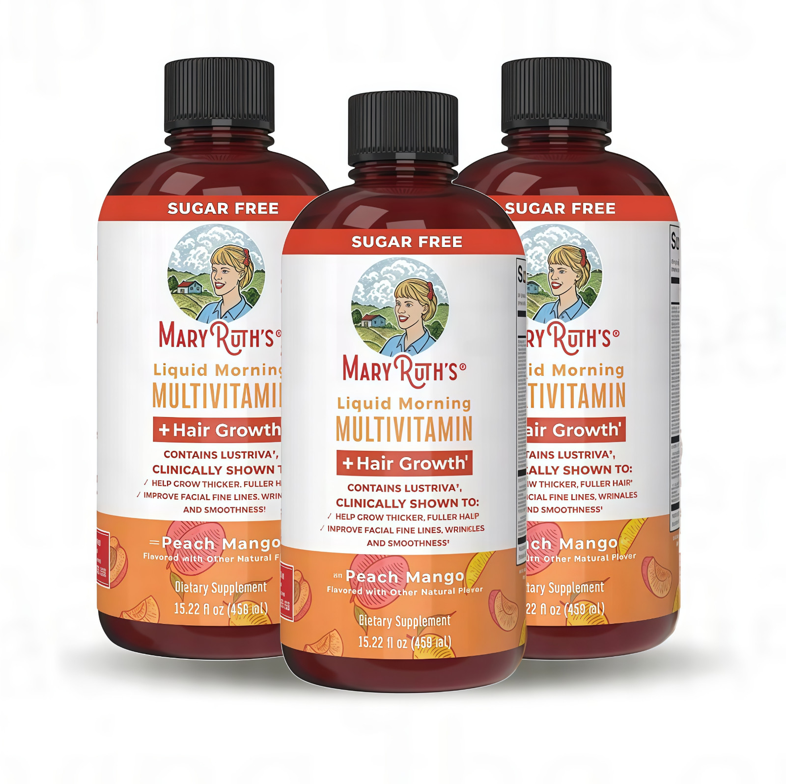 Mary Ruth's Multivitamin + Hair Growth | 3 Pack | Peach Mango 15.22 oz brand...*