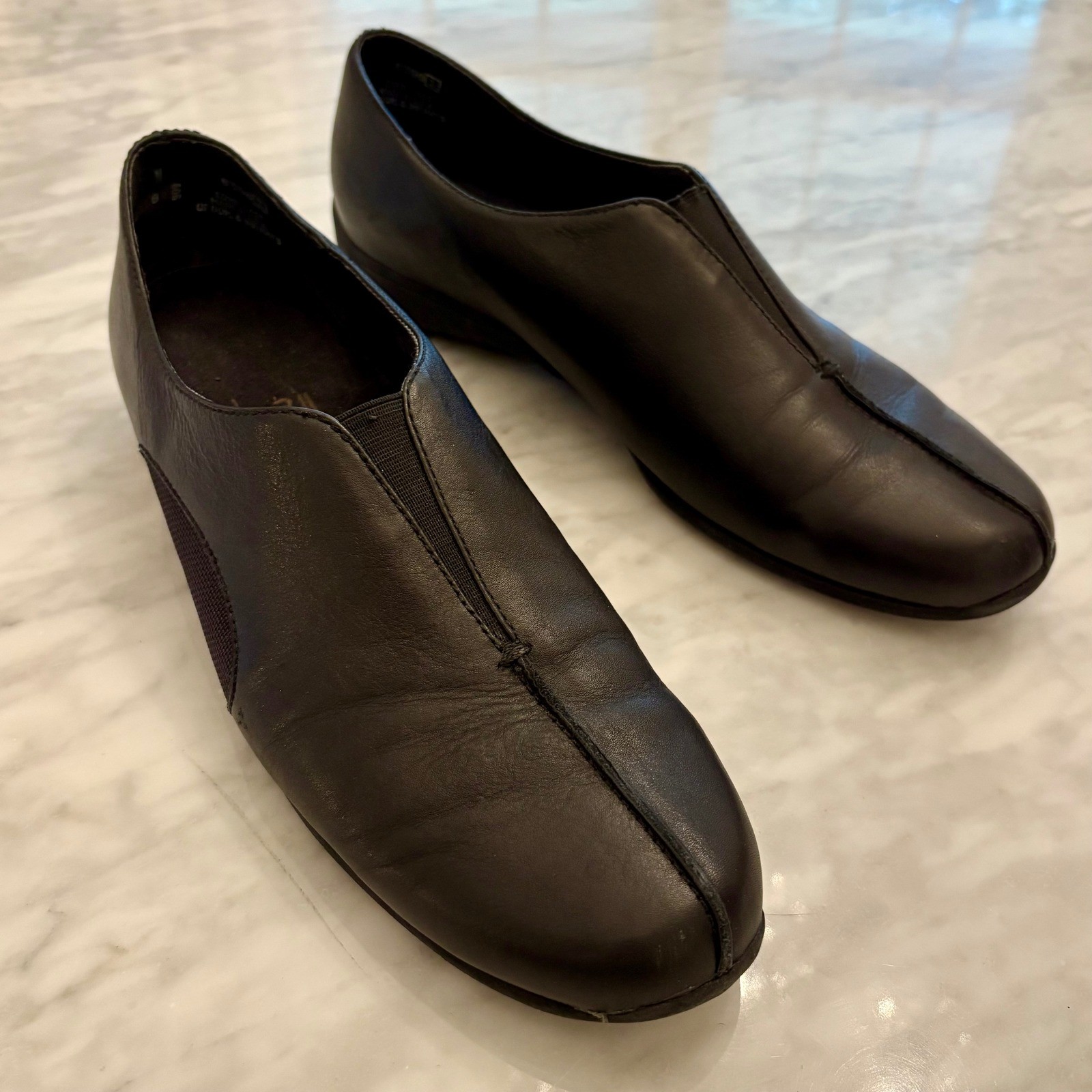 Munro American Black Leather Slip On Comfort Loafers Shoes 9.5 Narrow