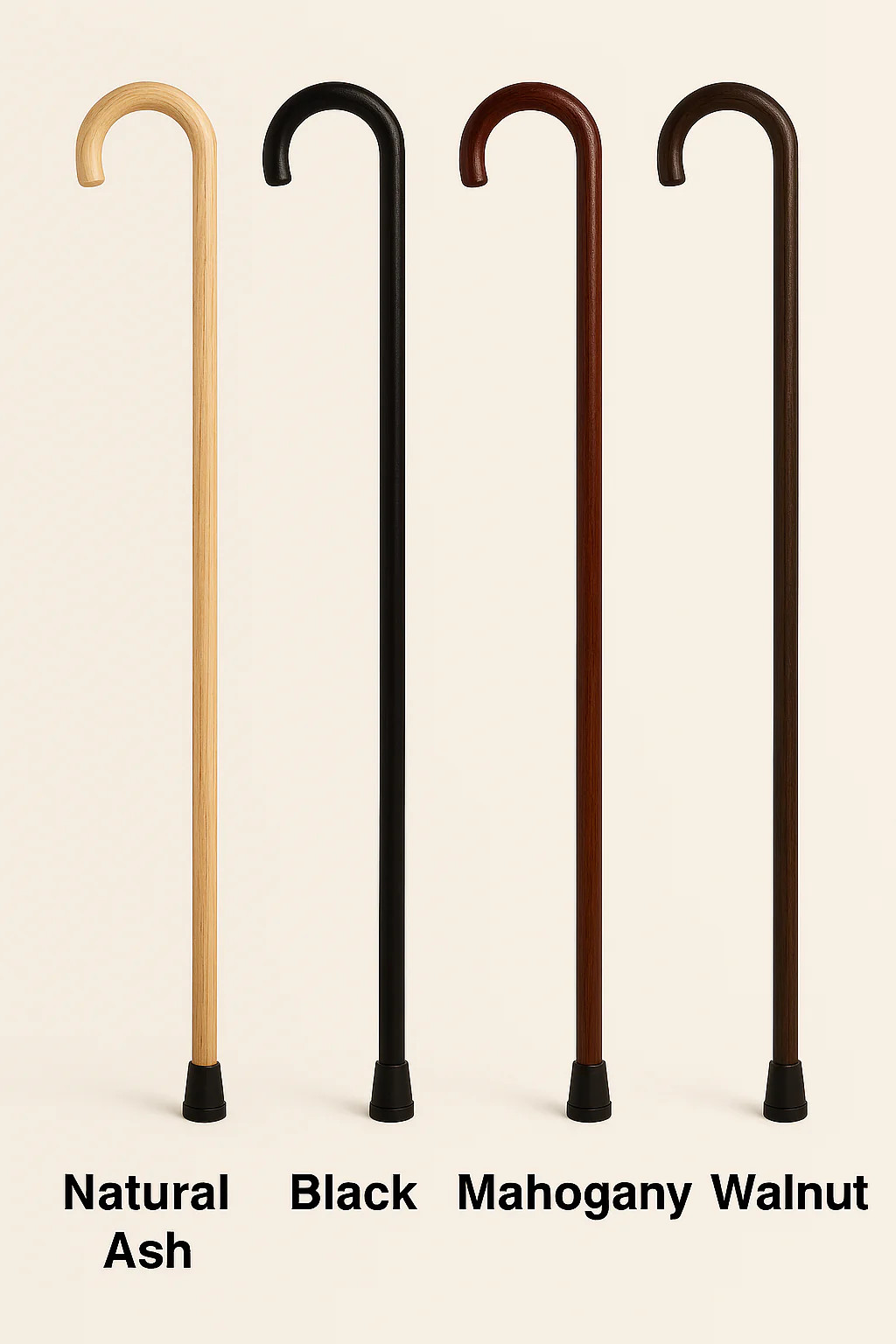 "Harvy Round Handle Hardwood Walking Cane 36" Natural, Black, Mahogany, Walnut"