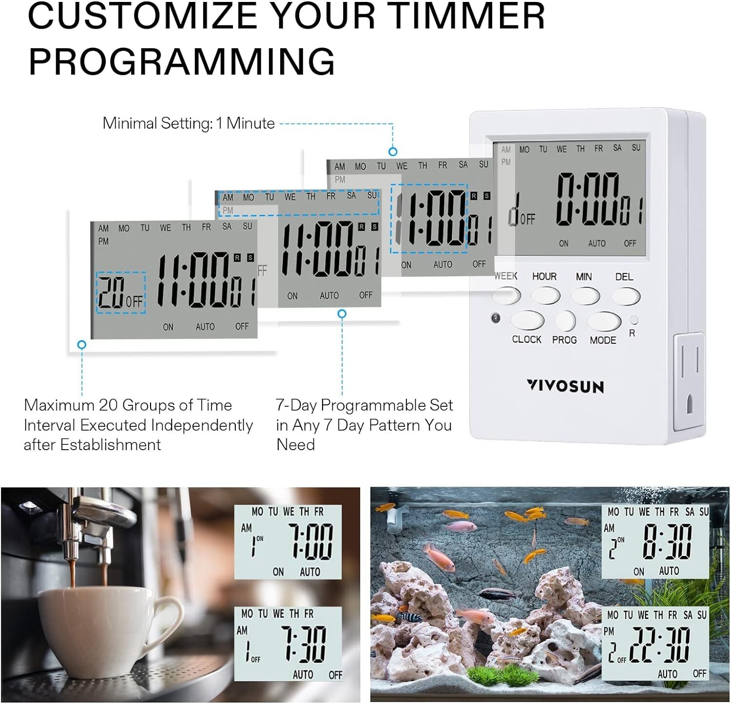 2pcs 7Day Timer Digital Programmable Electric Timer Indoor w/ Dual Outlet Switch