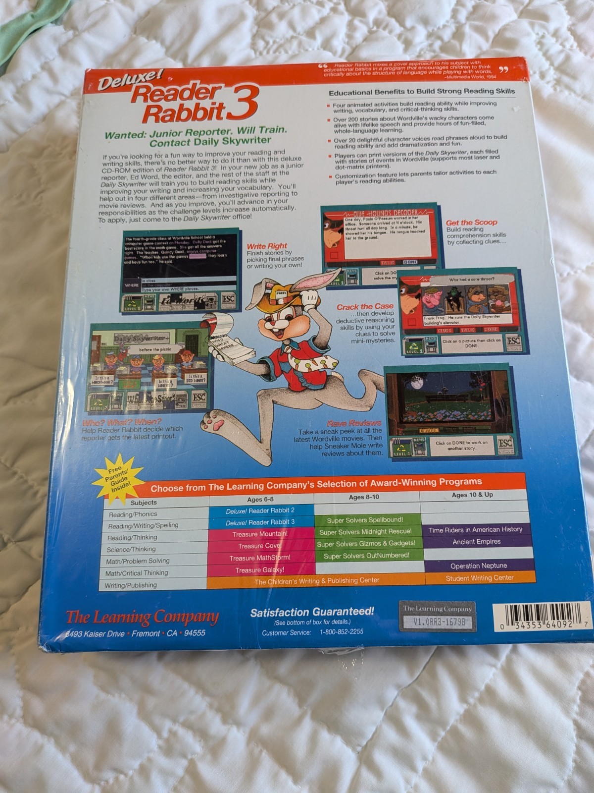 The Learning School Deluxe Reader Rabbit 3 WIndows Or MAC Ages 6-9 Unopen 1996